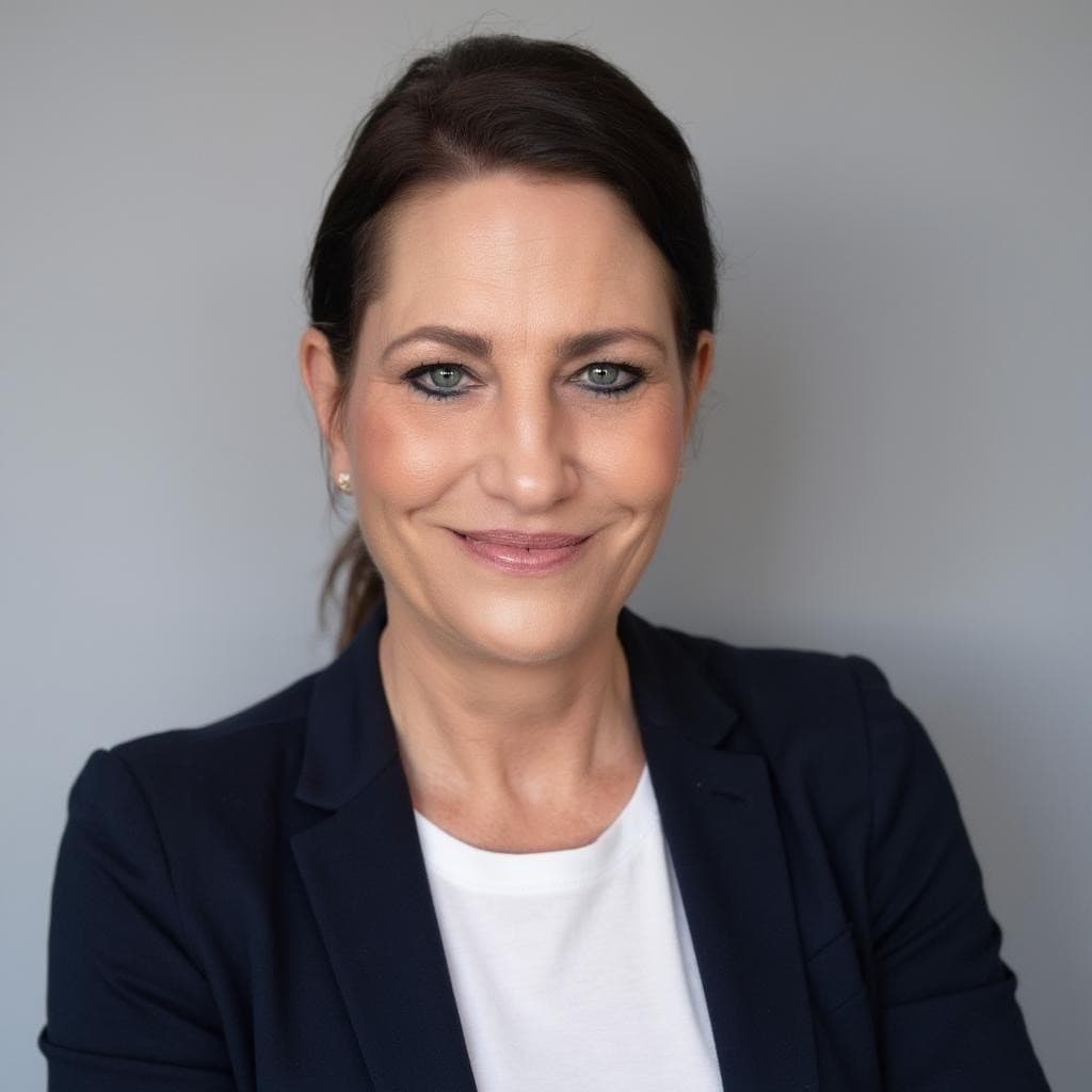 Frau lächelnd mit dunklen glatten Haaren